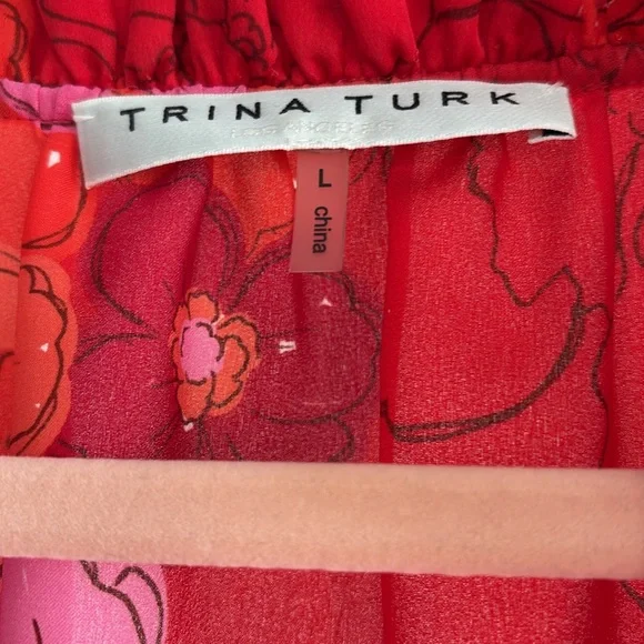 Trina Turk Red Flutter Sleeve Blouse with Tie Front - Picture 2 of 3